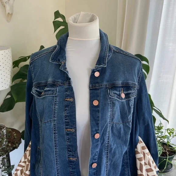 Wild Hope Upcycled Green Patterned Kantha Stretch Jean Jacket M - Picture 3 of 14